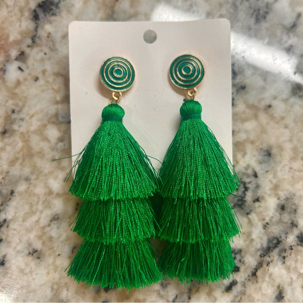 Versona Tassel Earrings Hot Pink and Kelly Green - 2 For 1 - Picture 3 of 3